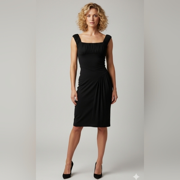 Source Unknown Dresses & Skirts - Elegant Black Sleeveless Dress. Size Small. Stretch. Gathered Detail. Midi
